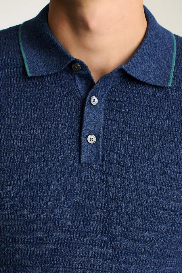 Men Bonobos Sweater Polos Hudson Sweater Polo Denim Cotton Cashmere Stripe