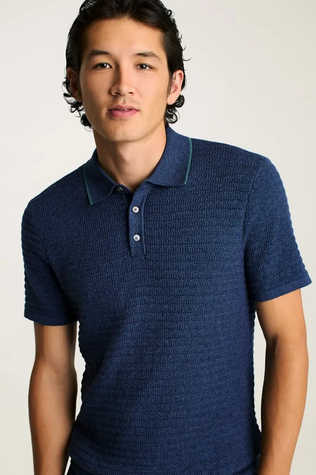 Men Bonobos Sweater Polos Hudson Sweater Polo Denim Cotton Cashmere Stripe