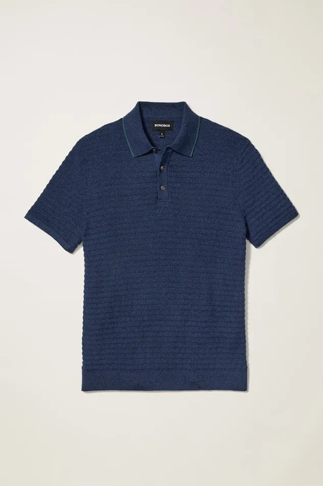 Men Bonobos Sweater Polos Hudson Sweater Polo Denim Cotton Cashmere Stripe