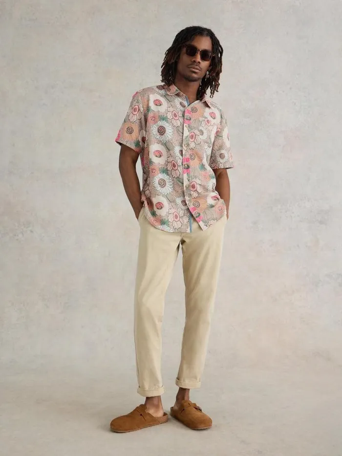 Men Botanical Printed SS Shirt Pink Print White Stuff Shirts Men Botanical Printed SS Shirt Pink Print White Stuff Shirts