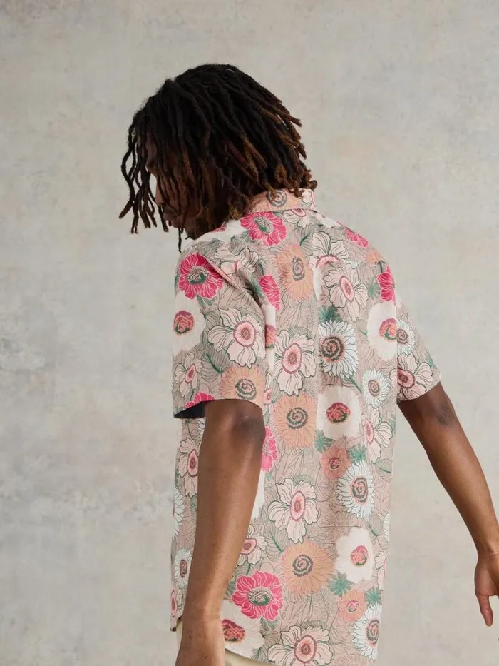 Men Botanical Printed SS Shirt Pink Print White Stuff Shirts Men Botanical Printed SS Shirt Pink Print White Stuff Shirts
