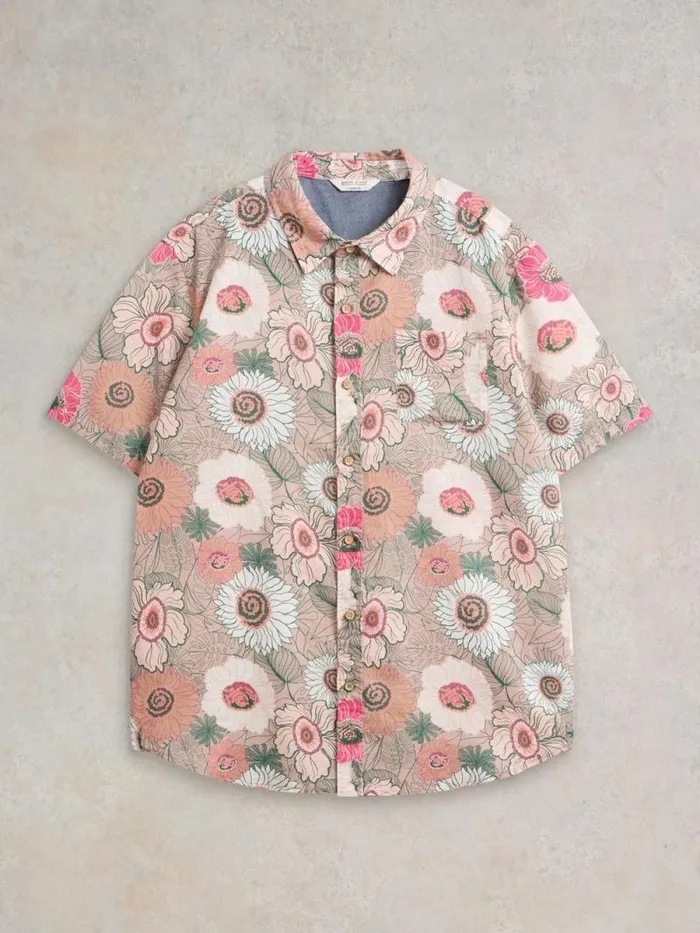 Men Botanical Printed SS Shirt Pink Print White Stuff Shirts Men Botanical Printed SS Shirt Pink Print White Stuff Shirts