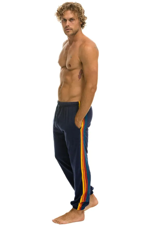 Men Bottoms Aviator Nation 5 STRIPE SWEATPANTS 8211 NAVY