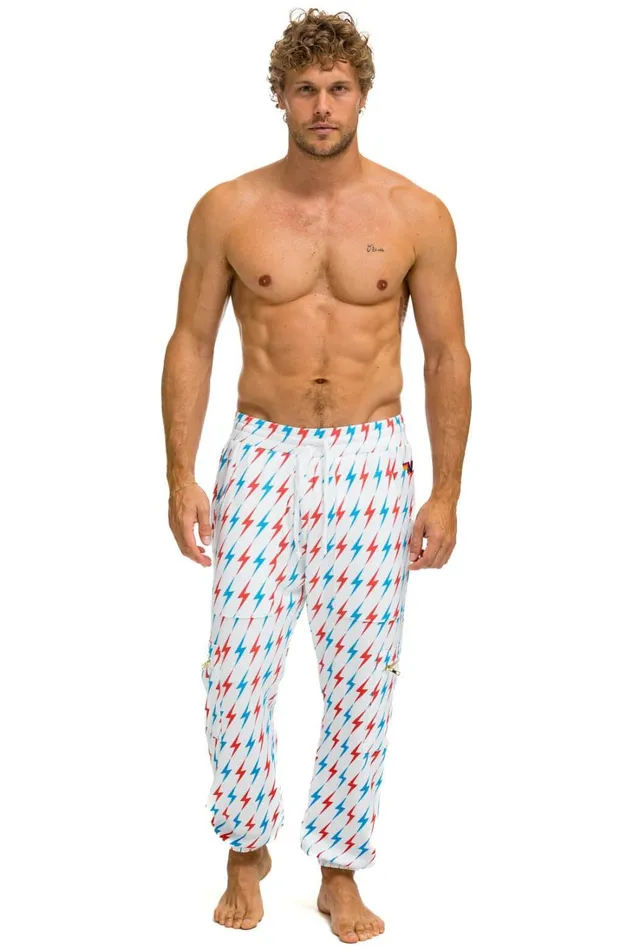 Men Bottoms Aviator Nation AVIATOR BOLT EMBROIDERY SWEATPANTS 8211 WHITE USA