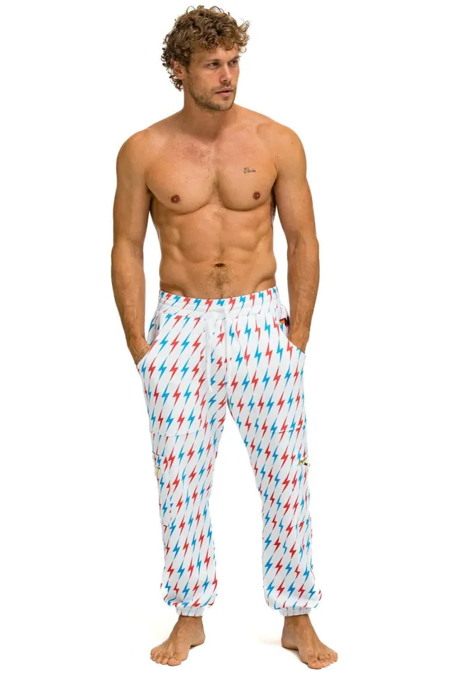 Men Bottoms Aviator Nation AVIATOR BOLT EMBROIDERY SWEATPANTS 8211 WHITE USA Men Bottoms Aviator Nation AVIATOR BOLT EMBROIDERY SWEATPANTS 8211 WHITE USA