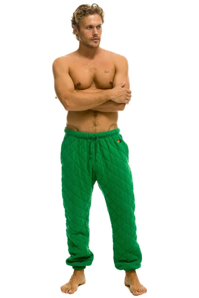 Men Bottoms Aviator Nation QUILTED SWEATPANTS 8211 KELLY GREEN