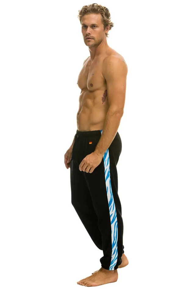 Men Bottoms Aviator Nation TIGER STRIPE SWEATPANTS 8211 BLACK BLUE TIGER