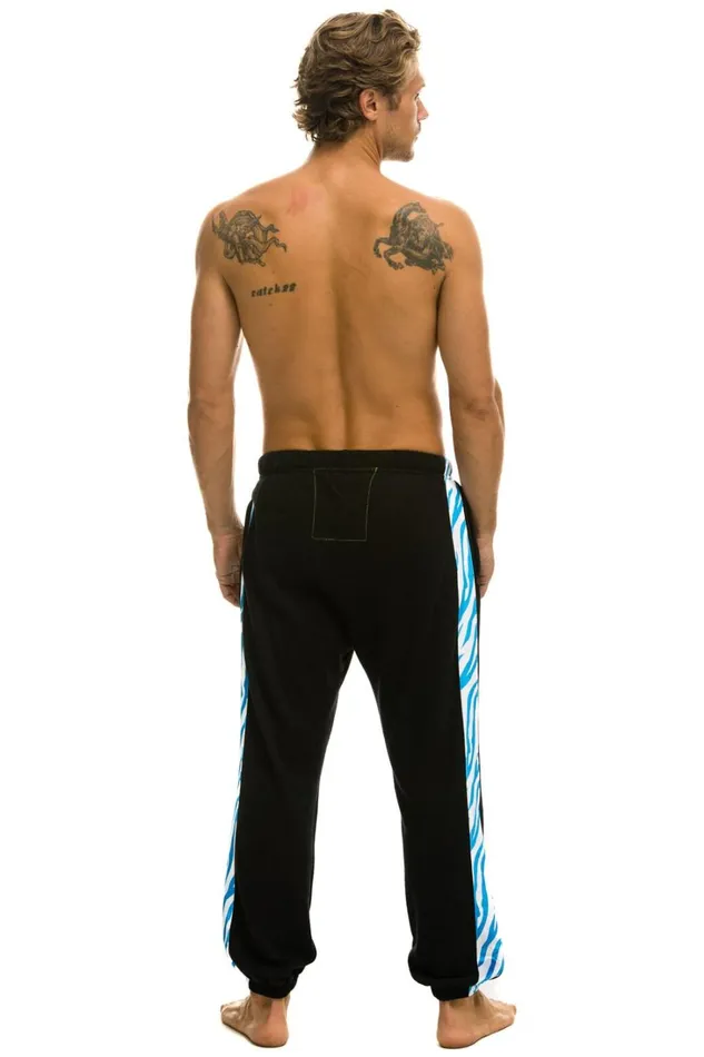 Men Bottoms Aviator Nation TIGER STRIPE SWEATPANTS 8211 BLACK BLUE TIGER Men Bottoms Aviator Nation TIGER STRIPE SWEATPANTS 8211 BLACK BLUE TIGER