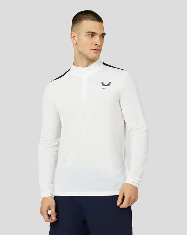 Men Castore Tops Apex Active Mesh Quarter Zip Top 8211 WhiteNavy