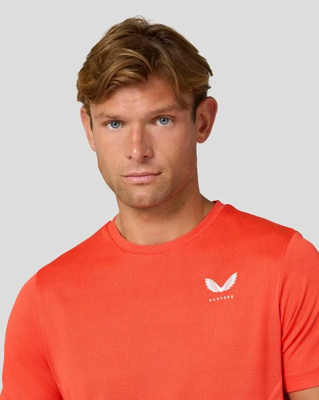 Men Castore Tops Apex Short Sleeve Engineered Knit T Shirt 8211 Fiesta