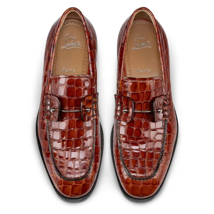 Men Chambelimoc Loafers 8211 Alligator Embossed Calf Leather 8211 Acajou Christian Louboutin Loafers and Moccasins
