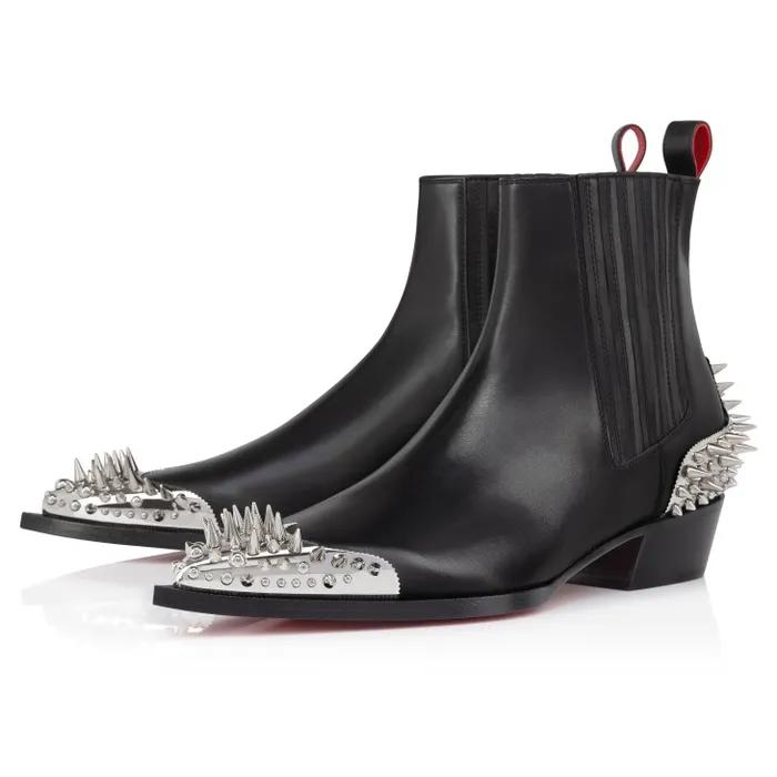 Men Cheliviss Meteor Boots 8211 Calf Leather And Spikes 8211 Black Christian Louboutin Boots