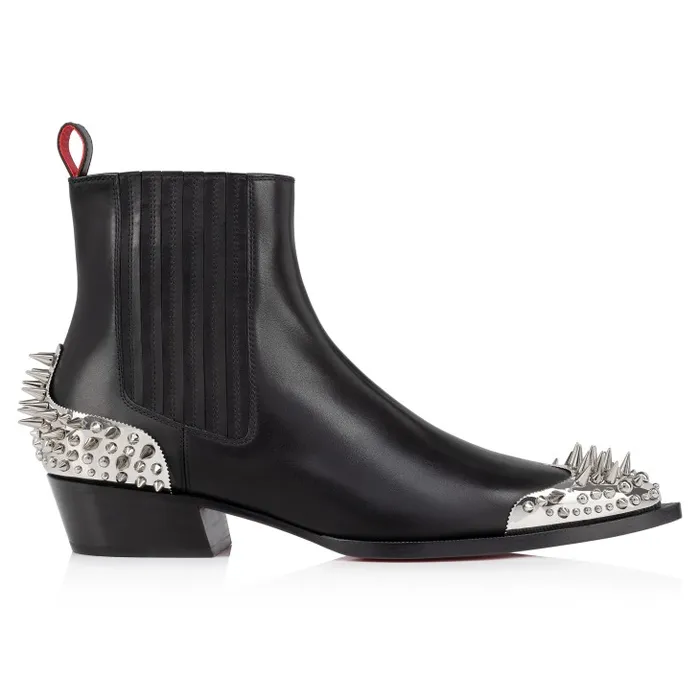 Men Cheliviss Meteor Boots 8211 Calf Leather And Spikes 8211 Black Christian Louboutin Boots