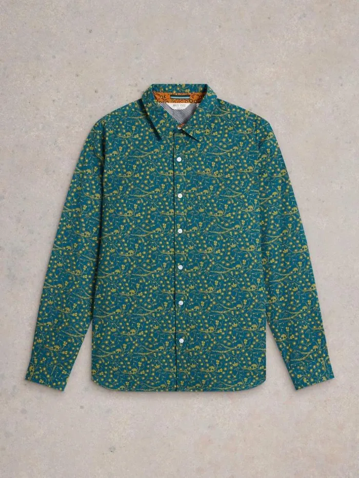 Men Climbing Thorns Printed Shirt Blue Print White Stuff Shirts