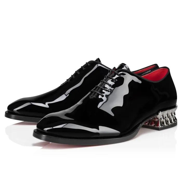 Men Corteo On Spikes Oxford 8211 Patent Calf Leather And Spikes 8211 Black Christian Louboutin Buckles and Laceups
