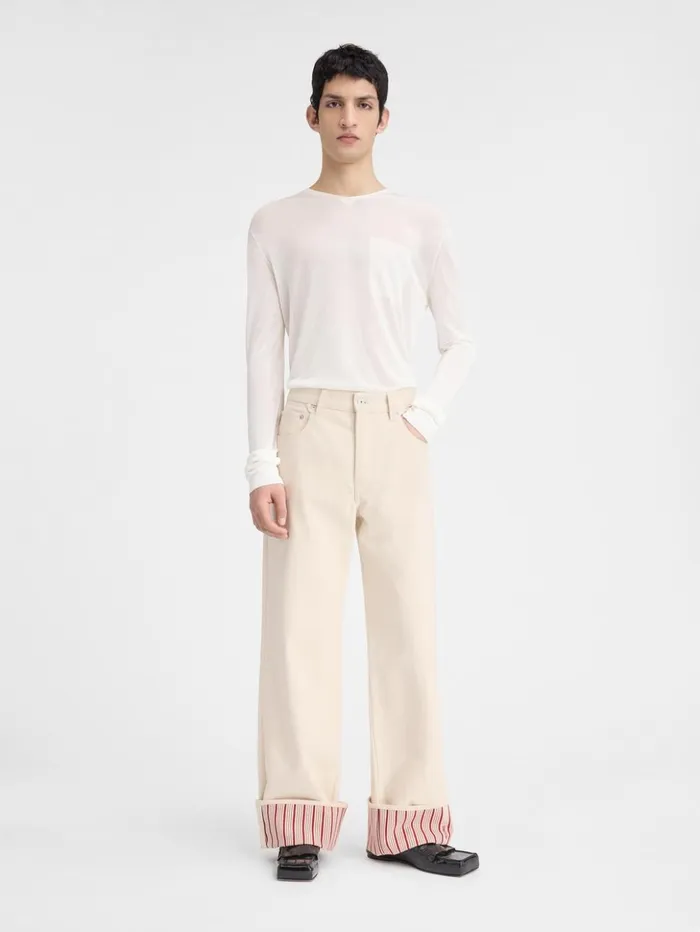 Men Denim JACQUEMUS The Wide DeNmes Denim Pants Offwhite Red Stripes