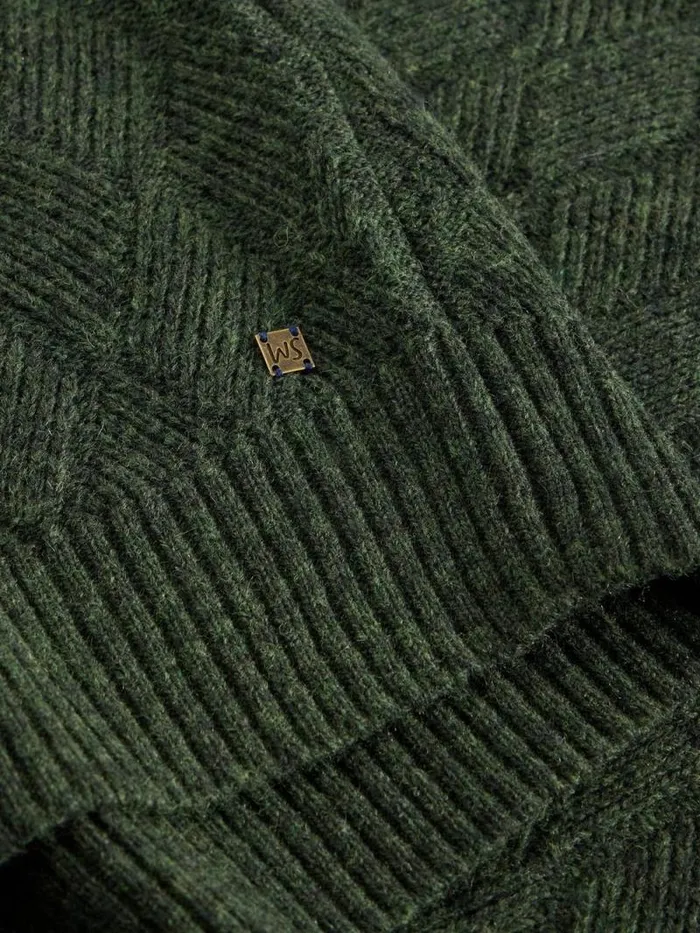 Men Diamond Wool Crew Neck Dark Green White Stuff Knitwear