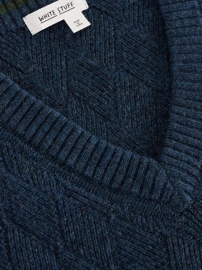 Men Diamond Wool Tank Indigo Blue White Stuff Knitwear