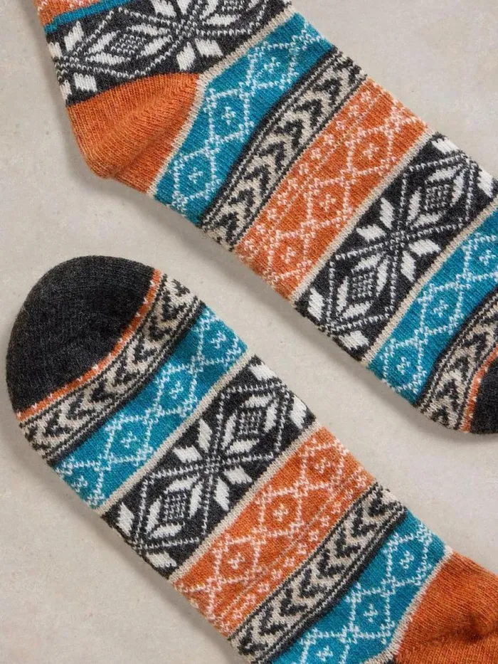 Men Fairisle Wool Mix Socks Teal Multi White Stuff Loungewear