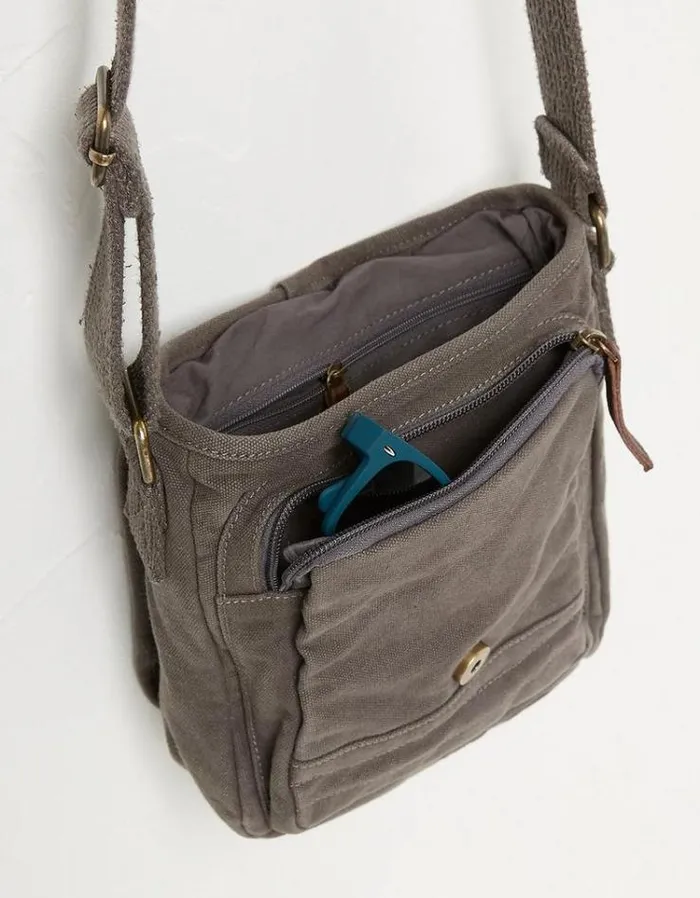 Men FatFace Bags and Wallets Easton Canvas Crossbody Bag Washed Grey