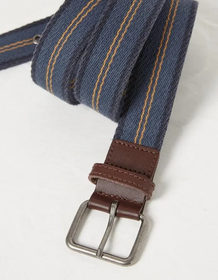 Men FatFace Belts Navy Stripe Webbing Belt