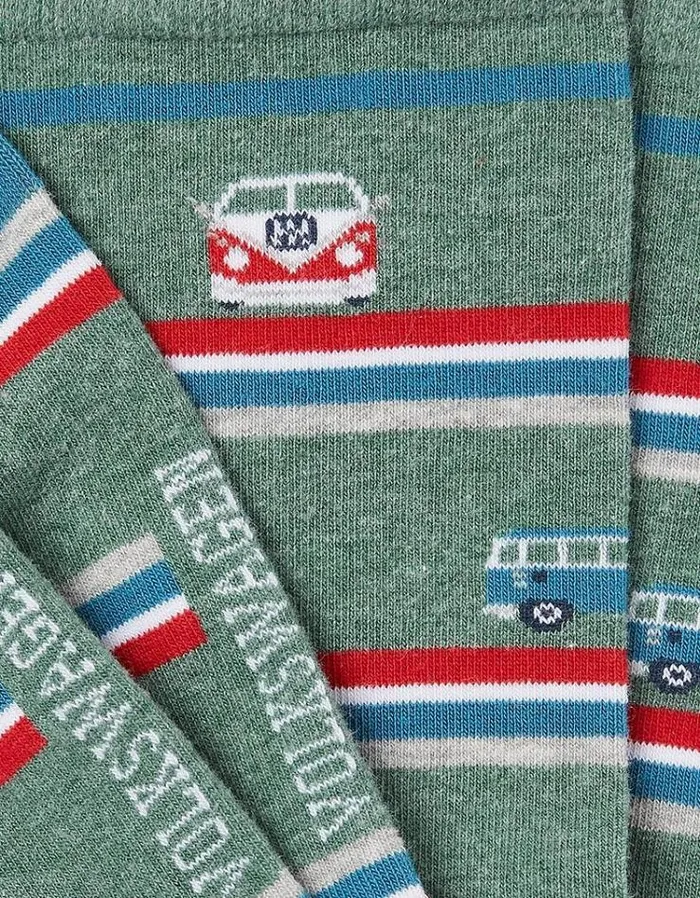 Men FatFace Buy 2 Get 1 Free Socks 1 Pack VW Camper Stripe Socks Light Green