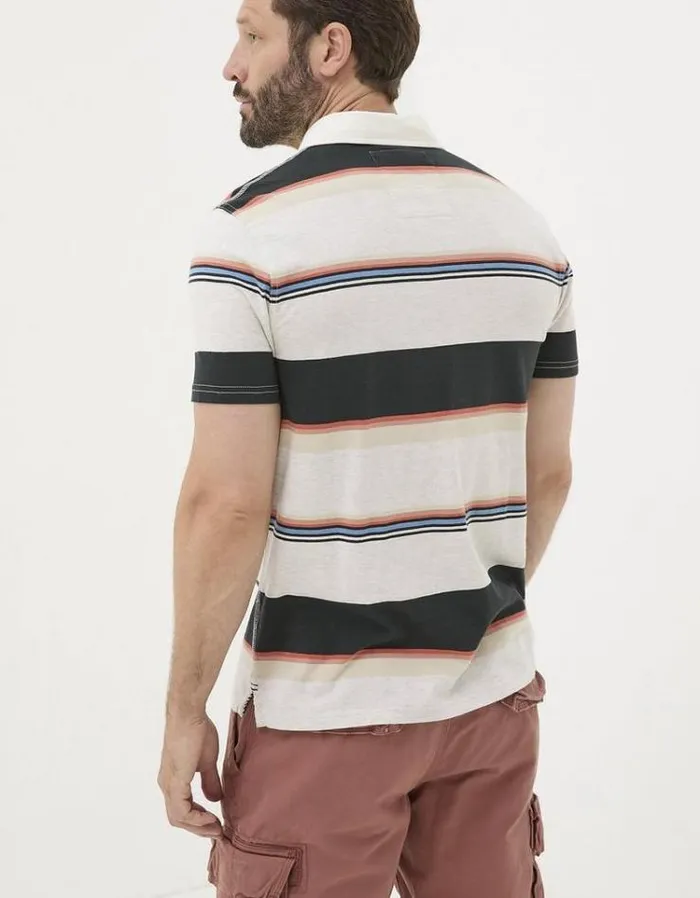 Men FatFace Polo Shirts Hastings Stripe Polo Light Grey Marl