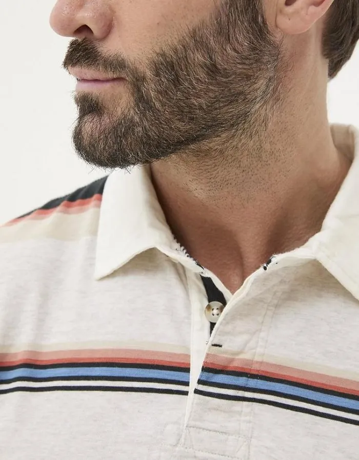 Men FatFace Polo Shirts Hastings Stripe Polo Light Grey Marl