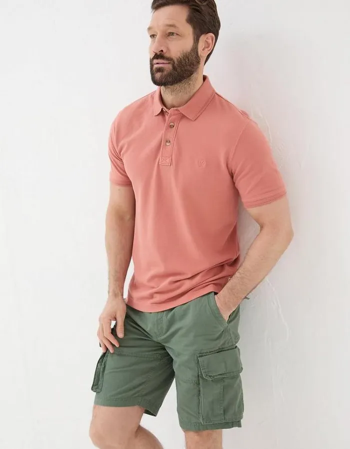 Men FatFace Polo Shirts Organic Cotton Pique Polo Light Orange