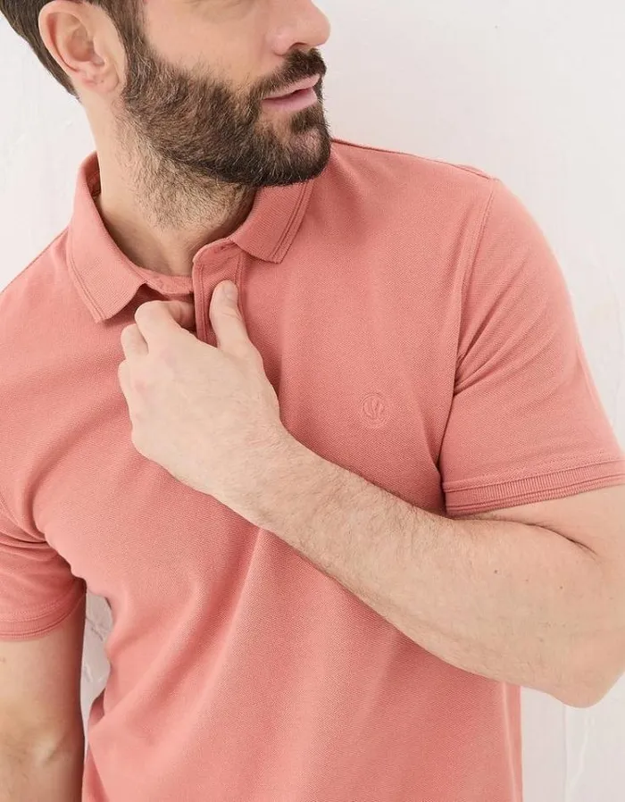 Men FatFace Polo Shirts Organic Cotton Pique Polo Light Orange