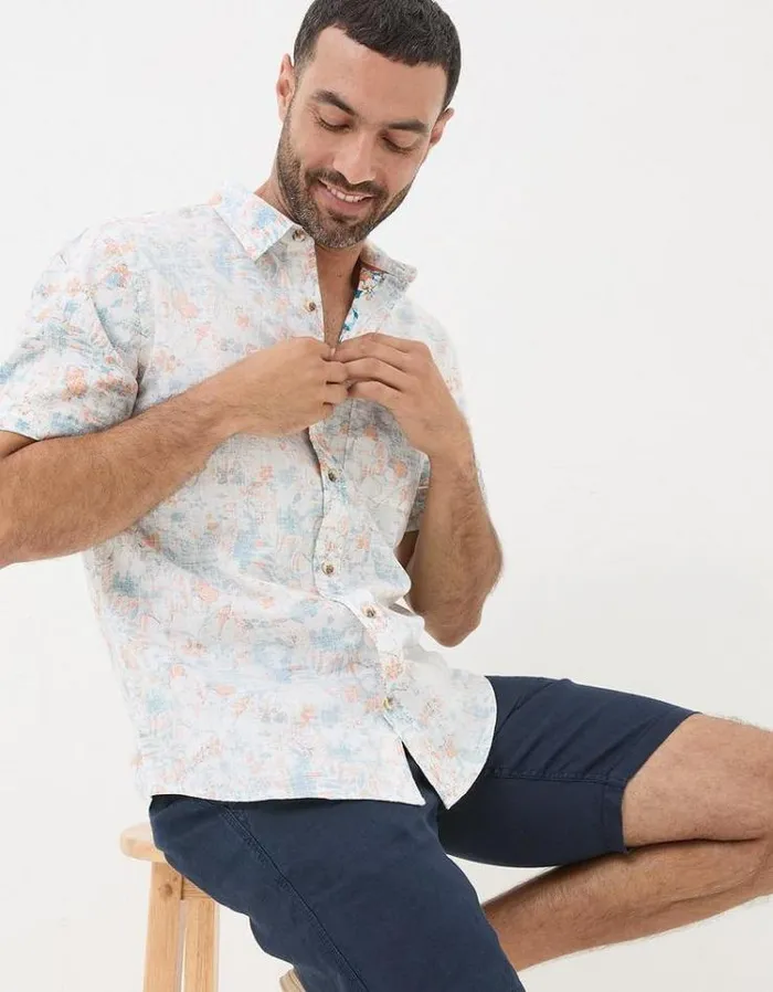 Men FatFace Shirts Hibiscus Print Shirt White