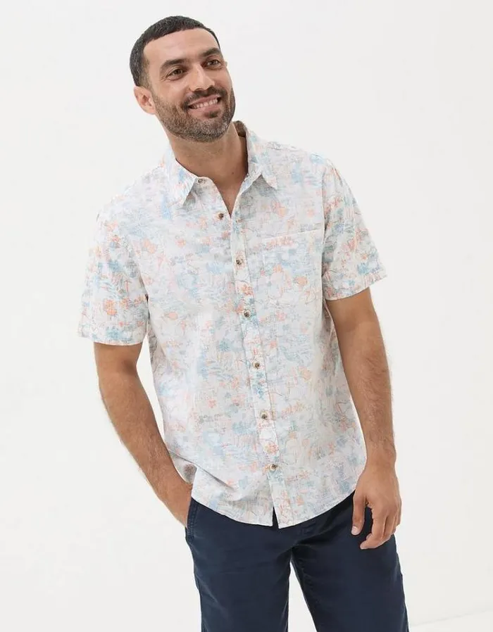 Men FatFace Shirts Hibiscus Print Shirt White