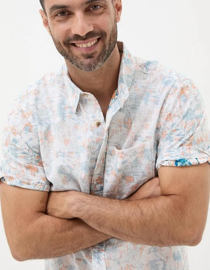 Men FatFace Shirts Hibiscus Print Shirt White