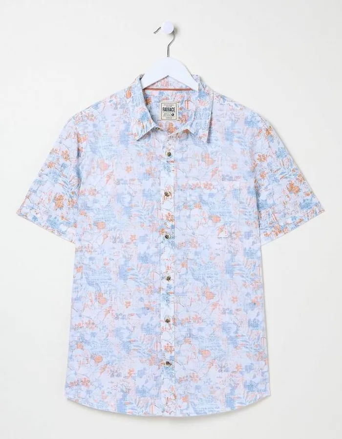 Men FatFace Shirts Hibiscus Print Shirt White