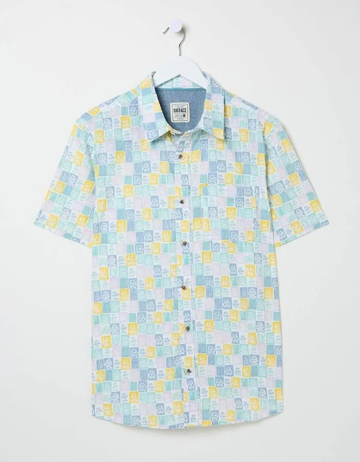 Men FatFace Shirts Short Sleeve Palm Tile Print Shirt Multi