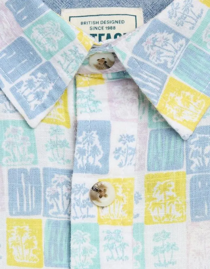 Men FatFace Shirts Short Sleeve Palm Tile Print Shirt Multi
