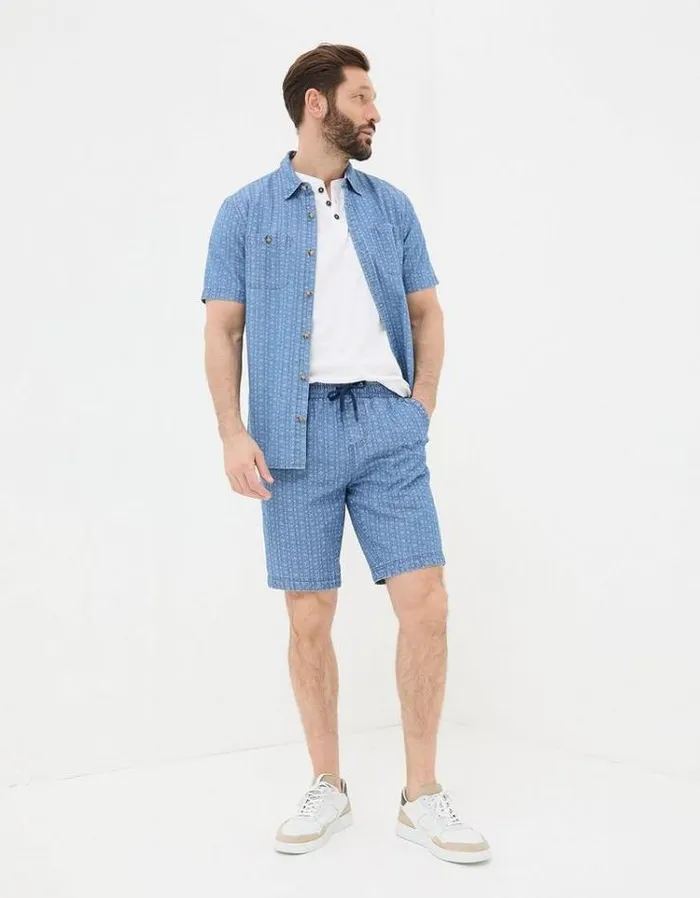 Men FatFace Shorts Seaton Geo Print Shorts Blue
