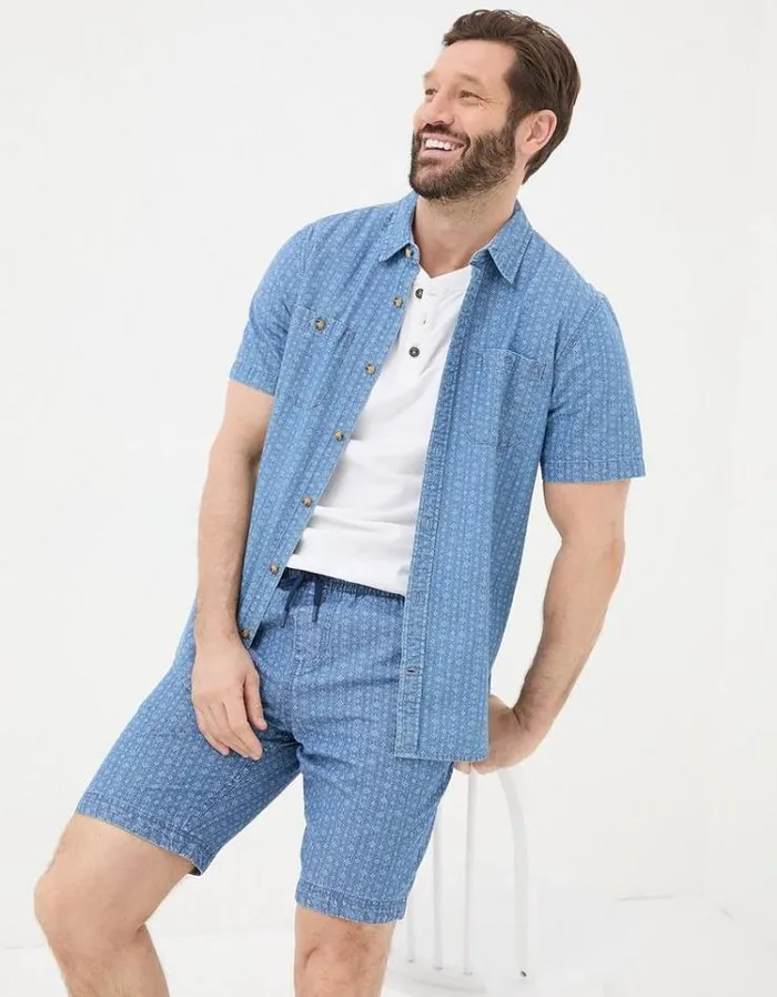 Men FatFace Shorts Seaton Geo Print Shorts Blue