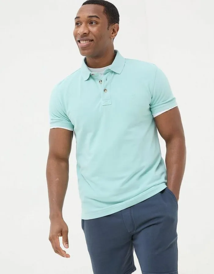 Men FatFace TShirts Organic Cotton Pique Polo Turquoise Blue
