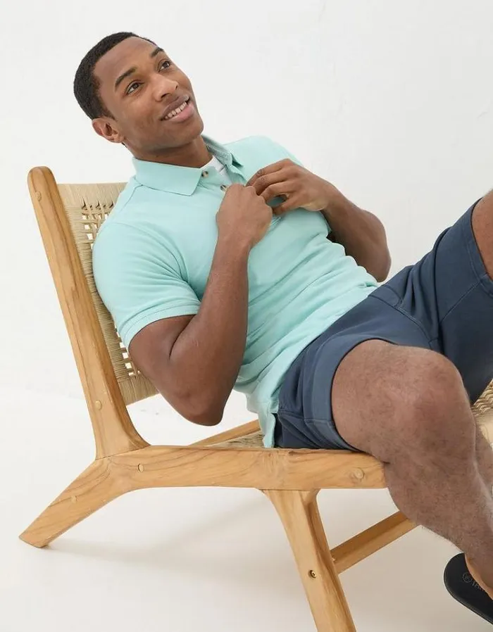 Men FatFace TShirts Organic Cotton Pique Polo Turquoise Blue