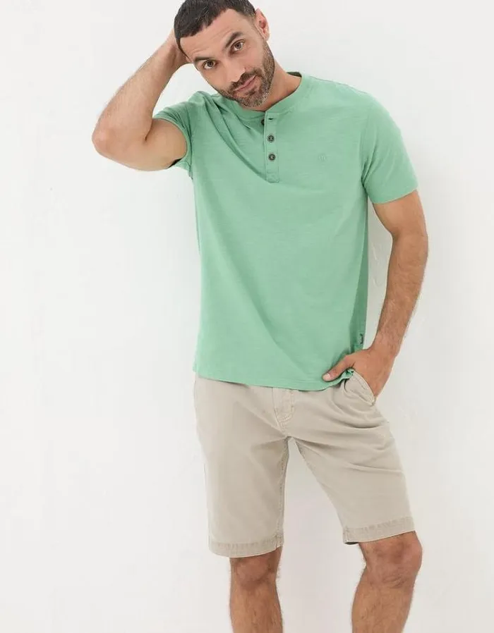 Men FatFace TShirts Organic Cotton Woodside Slub Henley Mint Green