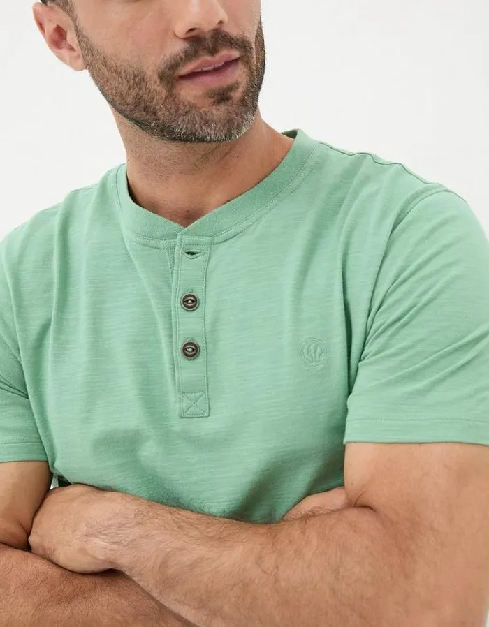 Men FatFace TShirts Organic Cotton Woodside Slub Henley Mint Green