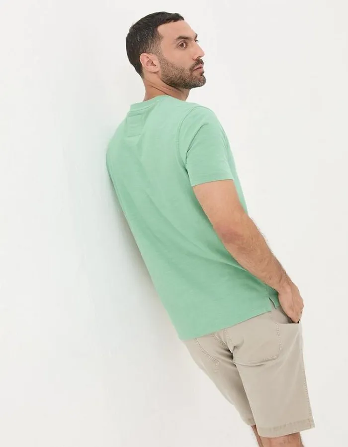 Men FatFace TShirts Organic Cotton Woodside Slub Henley Mint Green