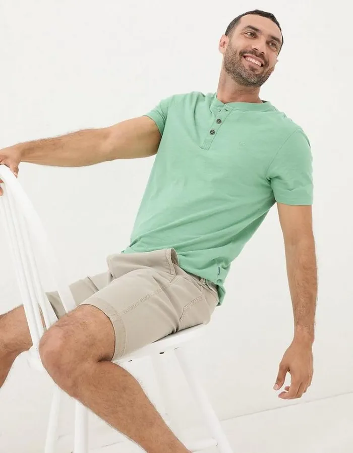 Men FatFace TShirts Organic Cotton Woodside Slub Henley Mint Green