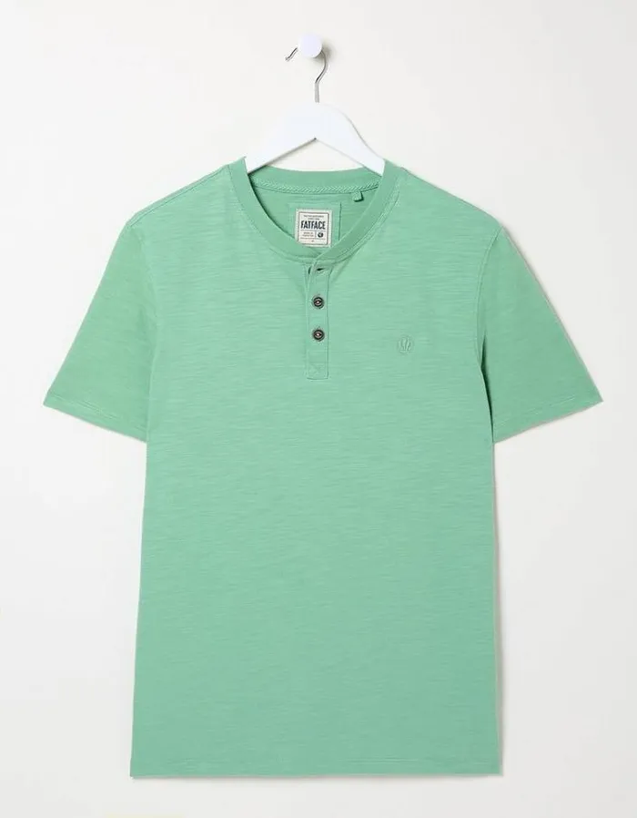 Men FatFace TShirts Organic Cotton Woodside Slub Henley Mint Green
