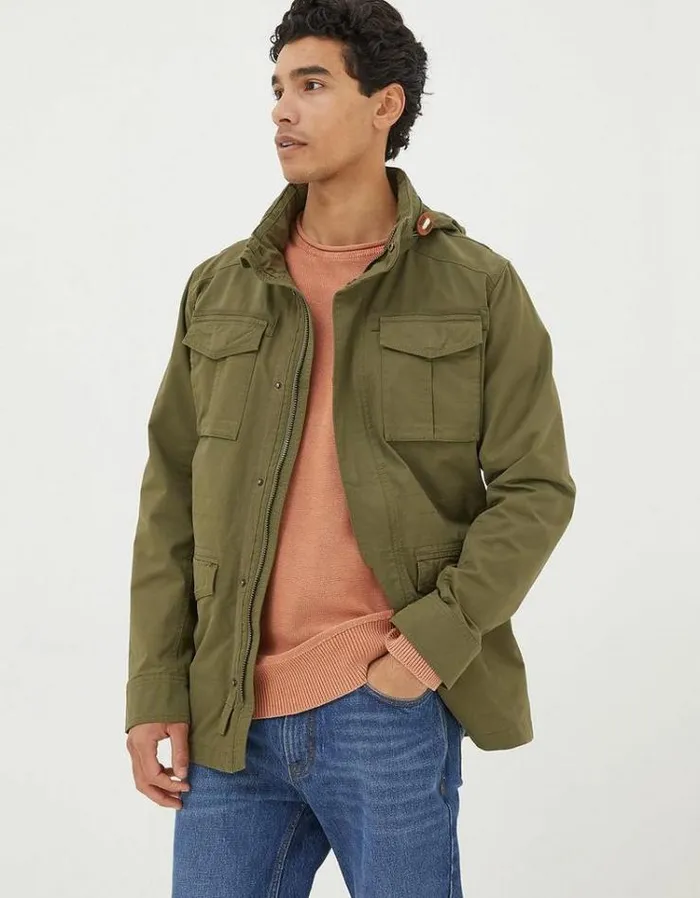 Men FatFace Tall Collection Calcot Cotton 4 Pocket Jacket Khaki Green
