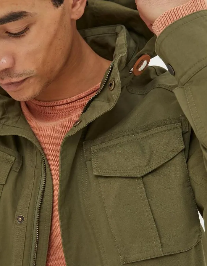 Men FatFace Tall Collection Calcot Cotton 4 Pocket Jacket Khaki Green