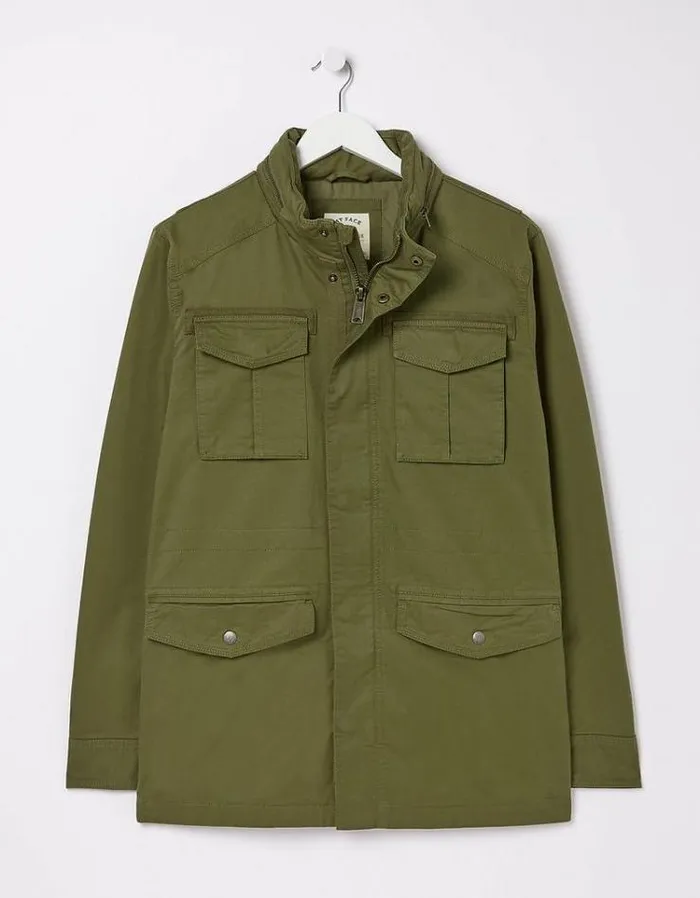 Men FatFace Tall Collection Calcot Cotton 4 Pocket Jacket Khaki Green