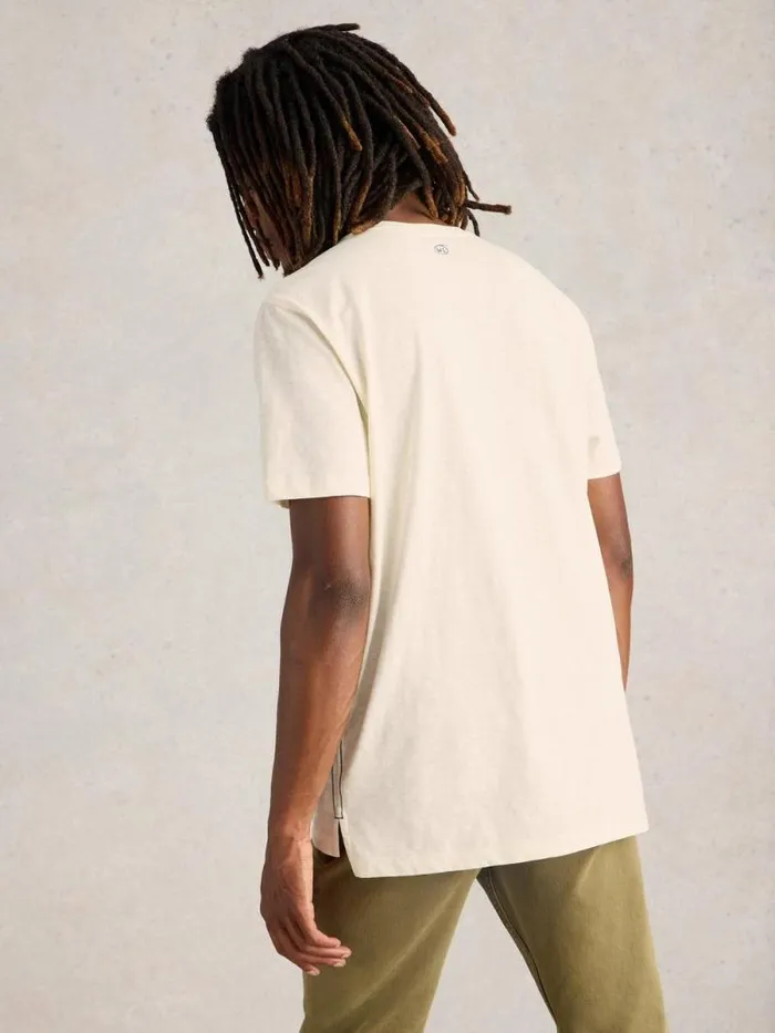 Men Fish Flock Graphic Tee White Print White Stuff TShirts
