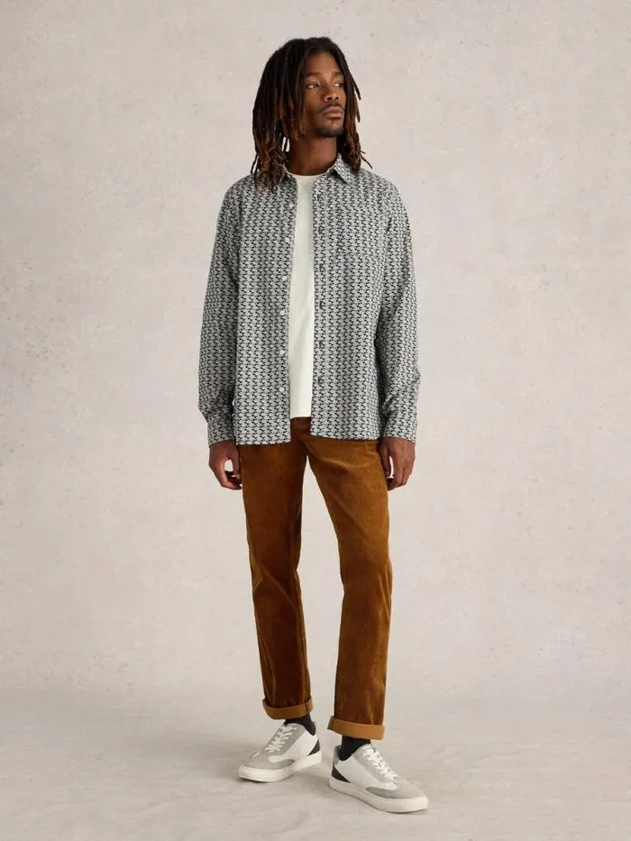 Men Fish Printed Shirt Navy Multi White Stuff Shirts